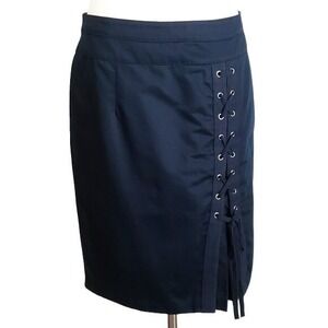 Nanette Lepore‎ Navy Blue Lace-Up Grommet Skirt- Size 6